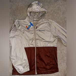 New Men’s XL Columbia Cream Hooded Center Ridge Windbreaker
